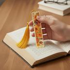 Marque-page métal émaillé Van Gogh “Tournesols” avec pompon jaune — signet artistique élégant, idée cadeau pour lecteurs et amoureux d’art.